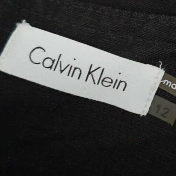 CALVIN KLEIN / Linen Blend w/ Pockets Knee Length Dress Black Sz 12 - Picture 11 of 12